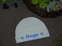 Bonnet avec prénom (Bleu étoiles)